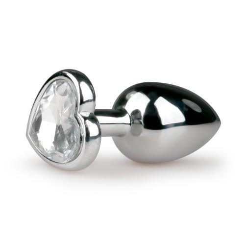 Zilverkleurige Buttplug Met Hartvormige Transparante Steen - PlayForFun