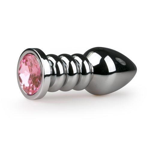 Zilverkleurige buttplug met roze steen - PlayForFun