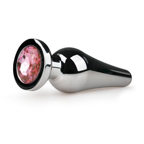 Zilverkleurige metalen buttplug met roze diamant - PlayForFun