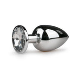 Zilverkleurige metalen buttplug met transparant kristal - PlayForFun