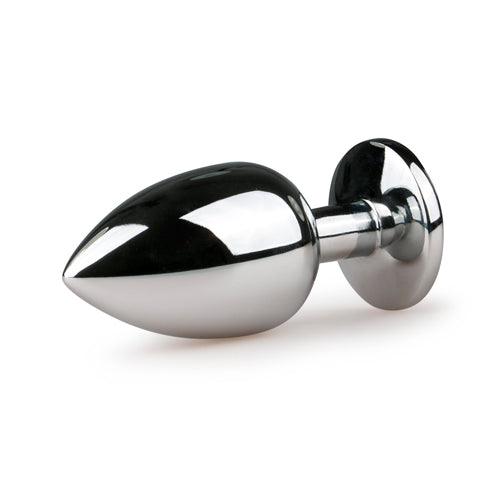 Zilverkleurige metalen buttplug met transparant kristal - PlayForFun