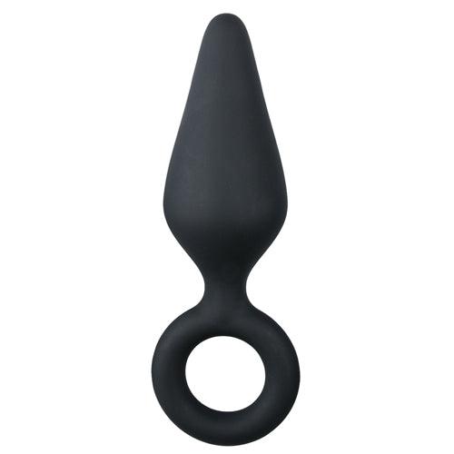 Zwarte buttplug met trekring - large - PlayForFun