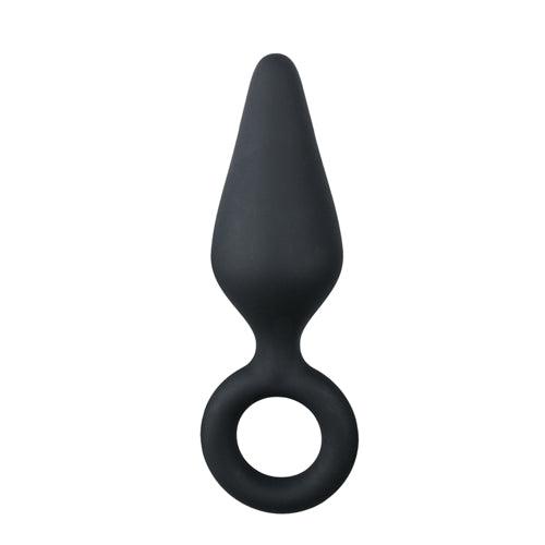 Zwarte buttplug met trekring - medium - PlayForFun