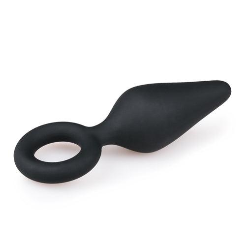 Zwarte buttplug met trekring - medium - PlayForFun